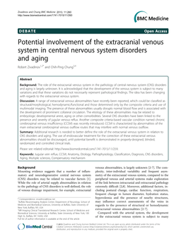 Potential Involvement of the Extracranial Venous System in Central Nervous System Disorders and Aging Robert Zivadinov1,2* and Chih-Ping Chung3,4