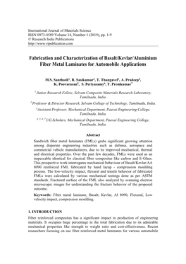 Fabrication and Characterization of Basalt/Kevlar/Aluminium Fiber Metal Laminates for Automobile Applications