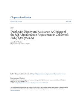 Death with Dignity and Assistance: a Critique of the Self-Administration Requirement in California’S End of Life Option Act Amanda M