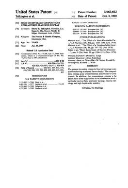 United States Patent (19) (11) Patent Number: 4,960,602 Talkington Et Al