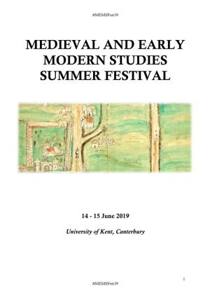 Medieval and Early Modern Studies Summer Festival