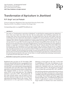 Transformation of Agriculture in Jharkhand