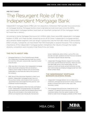 The Resurgent Role of the Independent Mortgage Bank