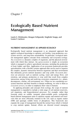 Chapter 7. Ecologically Based Nutrient Management