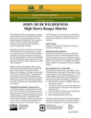 JOHN MUIR WILDERNESS High Sierra Ranger District