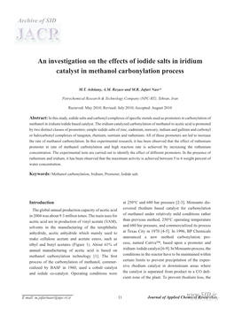 An Investigation on the Effects of Iodide Salts in Iridium Catalyst in Methanol Carbonylation Process