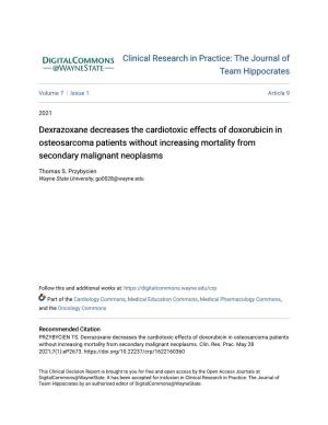 Dexrazoxane Decreases the Cardiotoxic Effects of Doxorubicin in Osteosarcoma Patients Without Increasing Mortality from Secondary Malignant Neoplasms