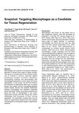 Targeting Macrophages As a Candidate for Tissue Regeneration