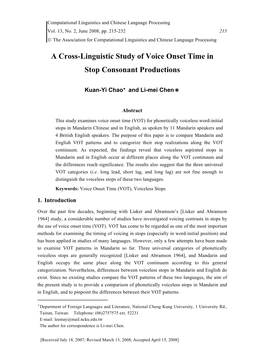 A Cross-Linguistic Study of Voice Onset Time in Stop Consonant Productions