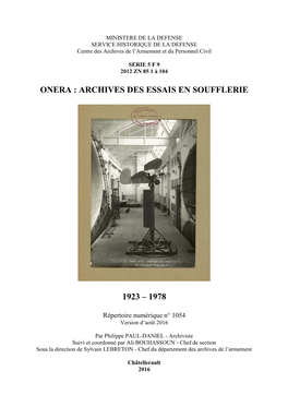 Onera : Archives Des Essais En Soufflerie