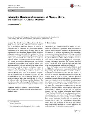 Indentation Hardness Measurements at Macro-, Micro-, and Nanoscale: a Critical Overview