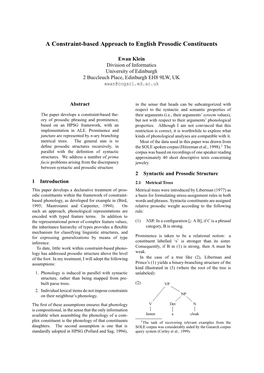 A Constraint-Based Approach to English Prosodic Constituents