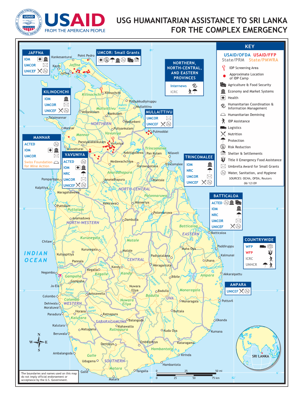 USAID/OFDA Sri Lanka Program Map 6/12/2009
