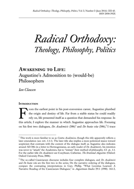 Radical Orthodoxy: Theology, Philosophy, Politics, Vol