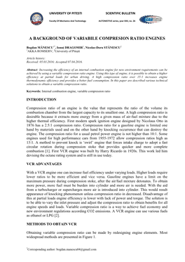 A Background of Variabile Compresion Ratio Engines