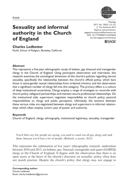 Sexuality and Informal Authority in the Church of England