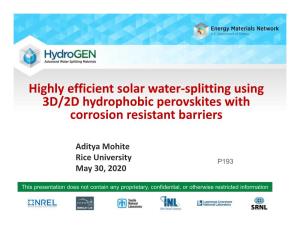Highly Efficient Solar Water-Splitting Using 3D/2D Hydrophobic