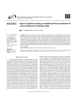 Impact of Global Warming on Rainfall and Wheat Production of Amravati District in Vidarbha, India