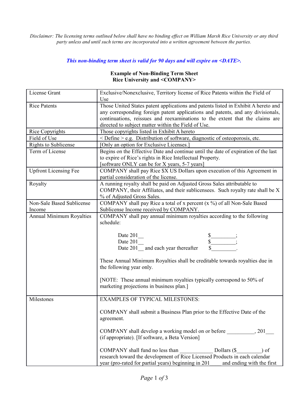 Disclaimer: the Licensing Terms Outlined Below Shall Have No Binding Effect on William