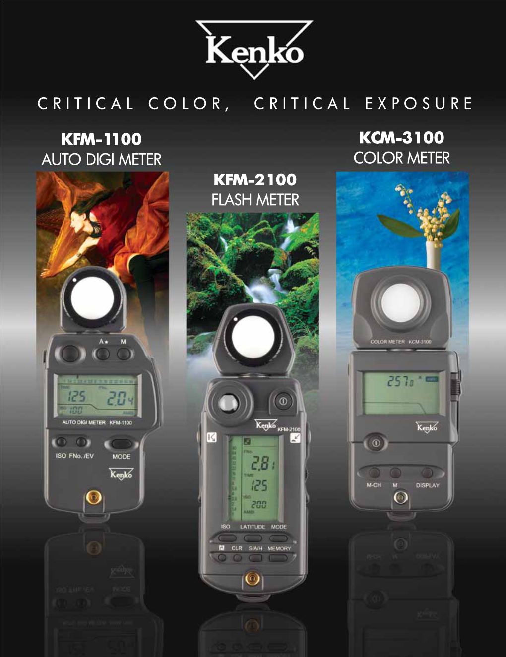 KFM-1100 KCM-3100 AUTO DIGI METER COLOR METER KFM-2100 FLASH METER Kenko-Metercatalog-2007 09.2.26 11:04 PM Page 2 Kenko-Metercatalog-2007 09.2.26 11:04 PM Page 3