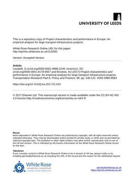 An Empirical Analysis for Large Transport Infrastructure Projects