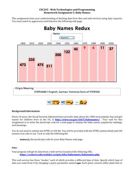 CSC245 - Web Technologies and Programming Homework Assignment 5: Baby Names