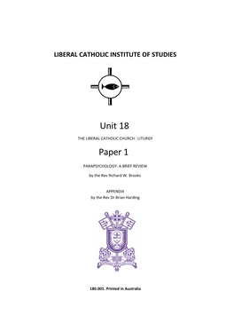 Unit 18 Paper 001 Part I Liberal Catholic Institute of Studies
