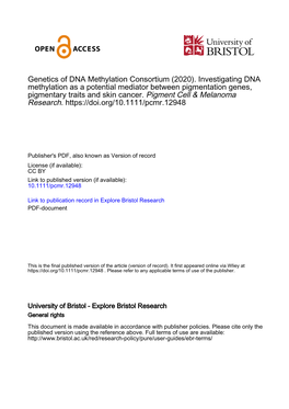 Investigating DNA Methylation As a Potential Mediator Between Pigmentation Genes, Pigmentary Traits and Skin Cancer