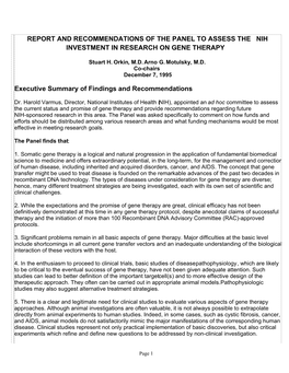 Report and Recommendations of the Panel to Assess the Nih Investment in Research on Gene Therapy