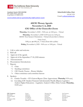 Academic Senate CSU November 5-6, 2020 Plenary Agenda