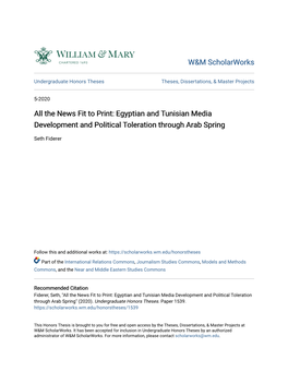 Egyptian and Tunisian Media Development and Political Toleration Through Arab Spring