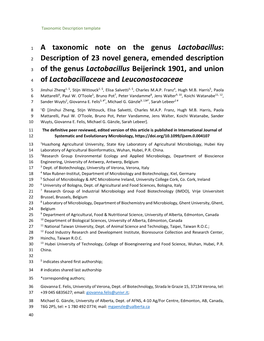 A Taxonomic Note on the Genus Lactobacillus