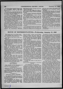 HOUSE of REPRESENTATIVES-Wednesday, January 1'5, 1969 the House Met at 12 O'clock Noon