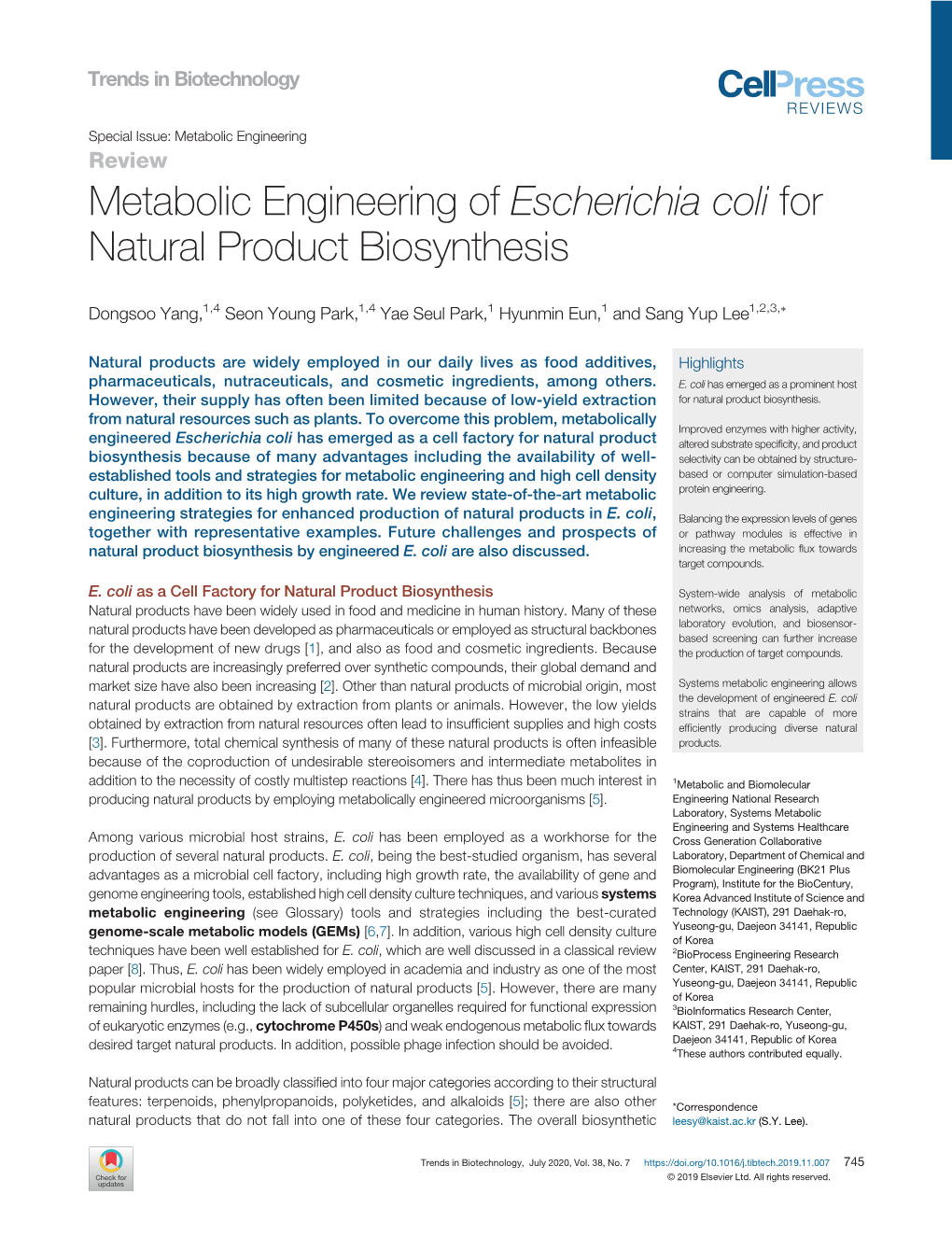 Metabolic Engineering of Escherichia Coli for Natural Product Biosynthesis