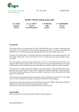 Jan.Skog@Statnett.No Norned – World's Longest Power Cable J.E
