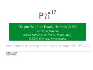 The Puzzle of the Exotic Hadrons (XYZ) Luciano Maiani Roma Sapienza & INFN, Roma, Italy CERN, Geneva, Switzerland 1