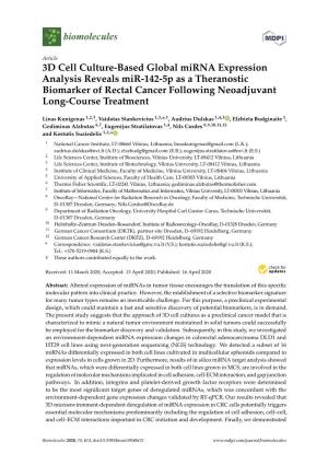 3D Cell Culture-Based Global Mirna Expression Analysis Reveals Mir-142-5P As a Theranostic Biomarker of Rectal Cancer Following Neoadjuvant Long-Course Treatment