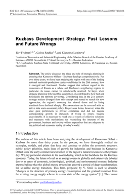 Kuzbass Development Strategy: Past Lessons and Future Wrongs