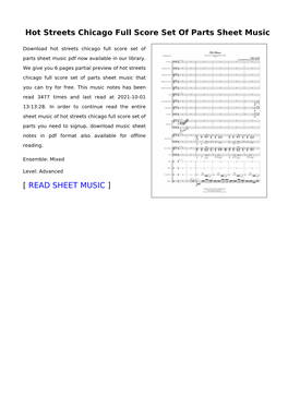 Hot Streets Chicago Full Score Set of Parts Sheet Music