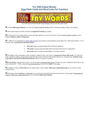 Fry 1000 Instant Words: Free Flash Cards and Word Lists for Teachers