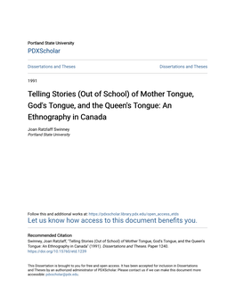 Telling Stories (Out of School) of Mother Tongue, God's Tongue, and the Queen's Tongue: an Ethnography in Canada