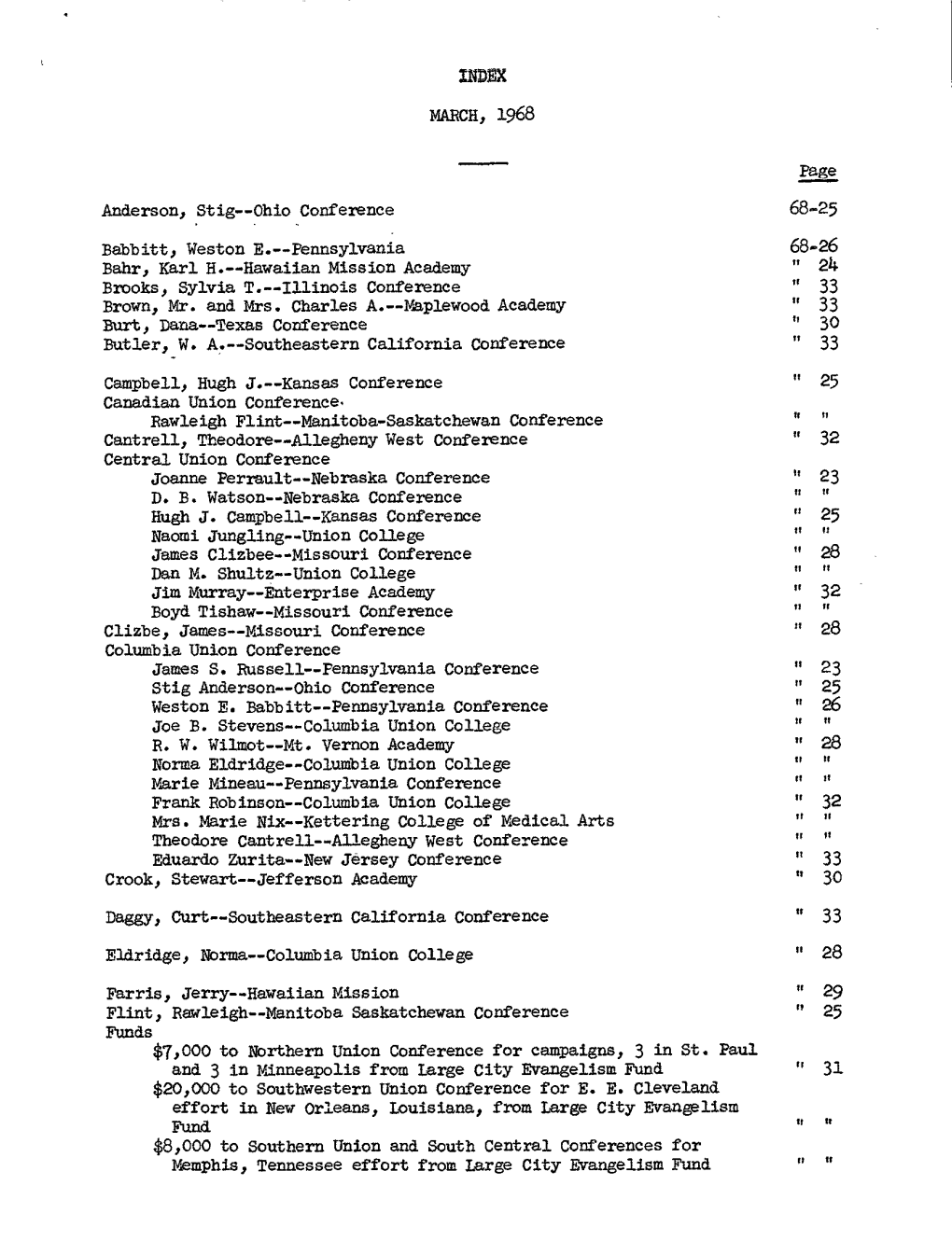 NAD Committee Minutes for March, 1968