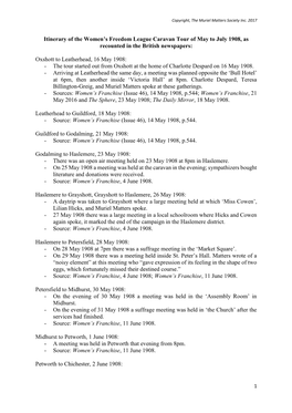 Itinerary of the Women's Freedom League Caravan