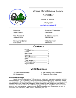 Virginia Herpetological Society Newsletter