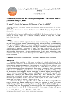 Preliminary Studies on the Lichens Growing in FEEDS Campus and SB Garden in Manipur, India