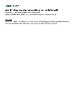 Decision Are Preferences for Allocating Harm Rational? Alexander L