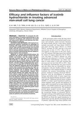 Efficacy and Influence Factors of Icotinib Hydrochloride in Treating Advanced Non-Small Cell Lung Cancer