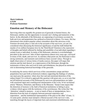Emotion and Memory of the Holocaust