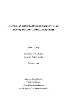 Causes and Correlations of Happiness and Mental Health Among Adolescents