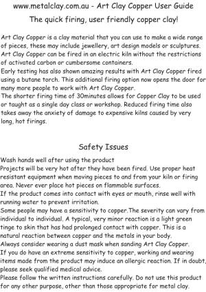 Art Clay Copper User Guide the Quick Firing, User Friendly Copper Clay!